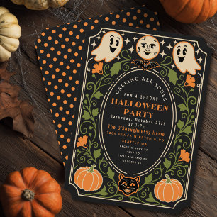 Vintage Ghost Pumpkin Halloween Party Invitation