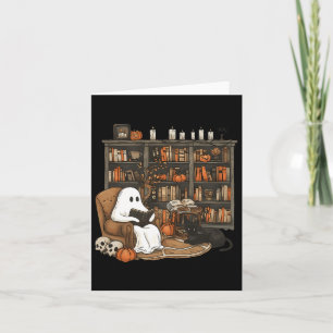 Vintage Ghost Reading Book Lovers Library Hallowee Card