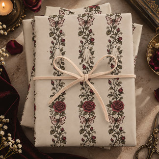 Vintage Ghost Rose Butterfly Gothic Halloween Wrapping Paper Sheets