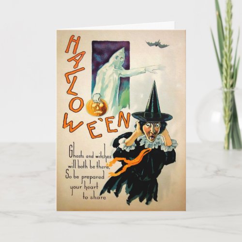 Vintage Ghost Witch Poem Halloween Card