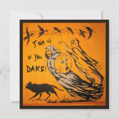 Vintage Ghosts Crows Bats Cat Halloween Party Invitation