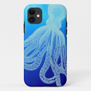 Vintage Giant Octopus In Deep Blue Ocean Iphone 11 Case by BluePress at Zazzle
