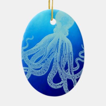 Vintage Giant Octopus In Deep Blue Ocean Ceramic Ornament by BluePress at Zazzle