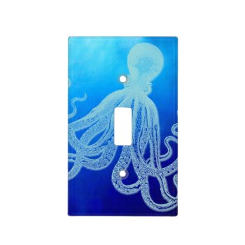 Vintage Giant Octopus In Deep Blue Ocean Light Switch Cover by BluePress at Zazzle