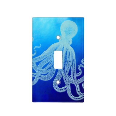 Vintage Giant Octopus In Deep Blue Ocean Light Switch Cover