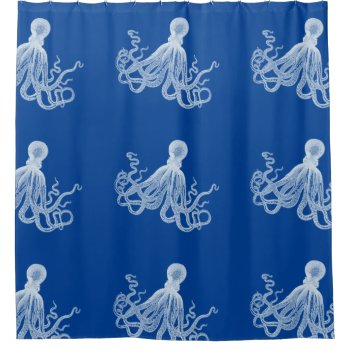 Vintage Giant Octopus In Deep Blue Ocean Shower Curtain by BluePress at Zazzle