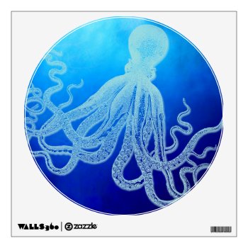 Vintage Giant Octopus In Deep Blue Ocean Wall Decal by BluePress at Zazzle