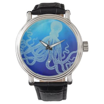 Vintage Giant Octopus In Deep Blue Ocean Watch by BluePress at Zazzle