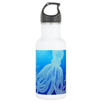 Vintage Giant Octopus In Deep Blue Ocean Water Bottle by BluePress at Zazzle