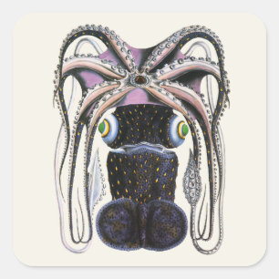 Vintage Giant Squid or Octopus, Marine Life Animal Square Sticker