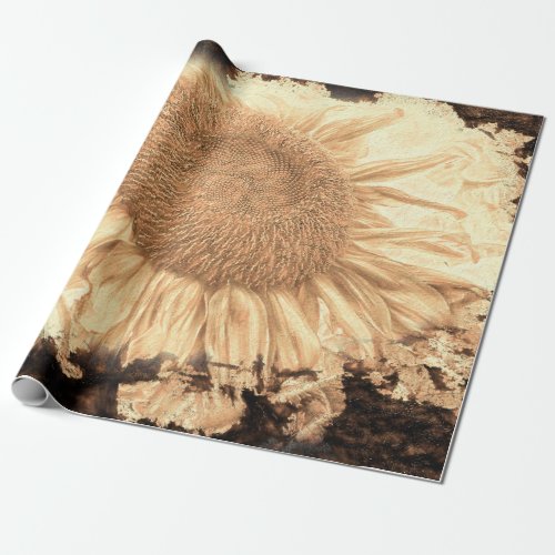 Vintage Giant Sunflowers Painted Rustic Vignette Wrapping Paper
