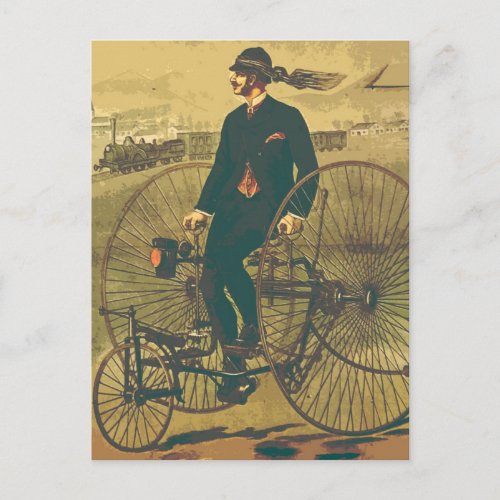 Vintage Giant Tricycle Gentleman Mustache Funny Postcard