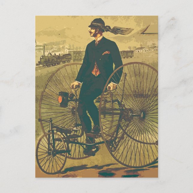 Vintage Giant Tricycle Gentleman Mustache Funny Postcard (Front)