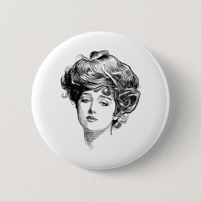 Vintage Gibson Girl Antique Illustration Button (Front)