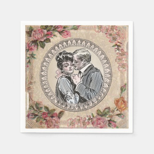 Vintage Gibson Girl Antique Love Wedding Valentine Napkins