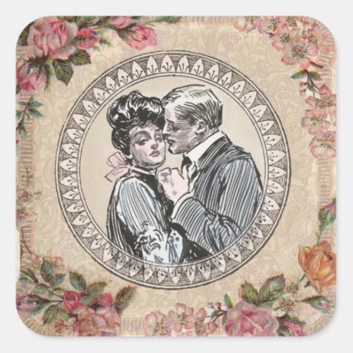 Vintage Gibson Girl Antique Love Wedding Valentine Square Sticker