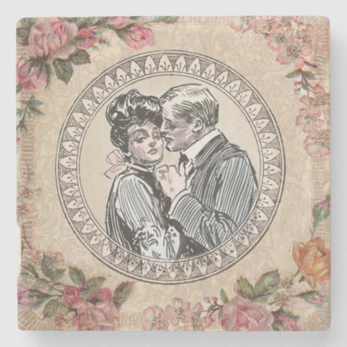 Vintage Gibson Girl Antique Love Wedding Valentine Stone Coaster