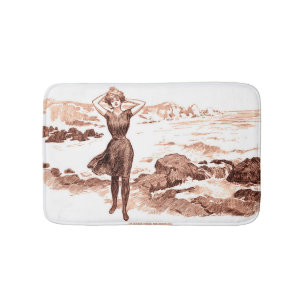 Vintage Gibson Girl Beach Mermaid Bathing Beauty Bath Mat