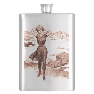 Vintage Gibson Girl Beach Mermaid Bathing Beauty Flask