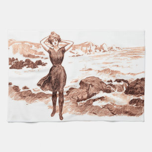 Vintage Gibson Girl Beach Mermaid Bathing Beauty Kitchen Towel