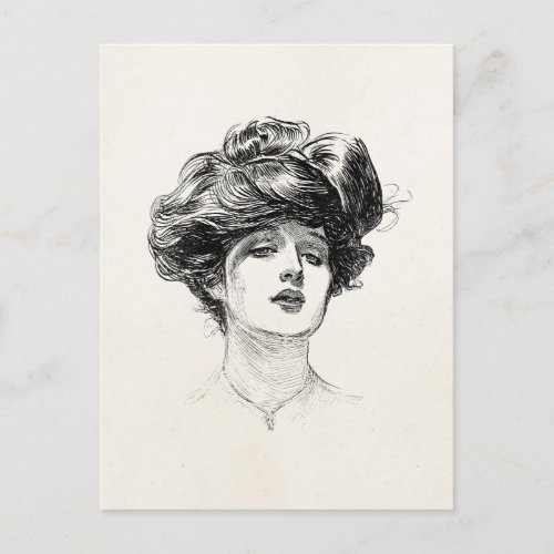 Vintage Gibson Girl Edwardian Retro Woman Portrait Postcard