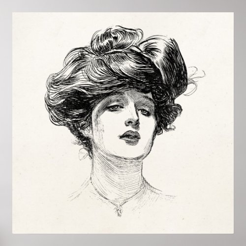 Vintage Gibson Girl Edwardian Retro Woman Portrait Poster