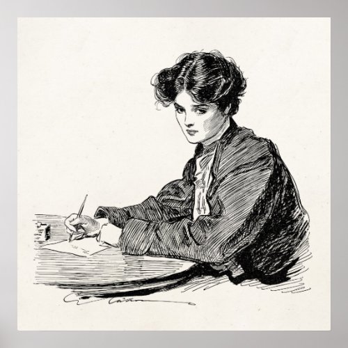 Vintage Gibson Girl Edwardian Woman Writing Letter Poster