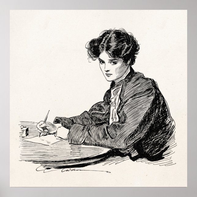 Vintage Gibson Girl Edwardian Woman Writing Letter Poster (Front)