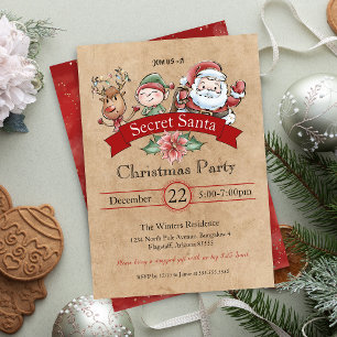 Vintage Gift Exchange Secret Santa Christmas Invitation
