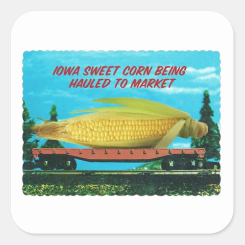 Vintage Gigantic Iowa Sweet Corn on Train Square Sticker