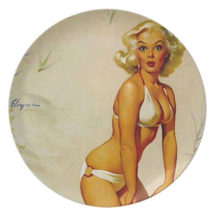 Vintage Gil Elvgren Beach Summer Pin up Girl Dinner Plate