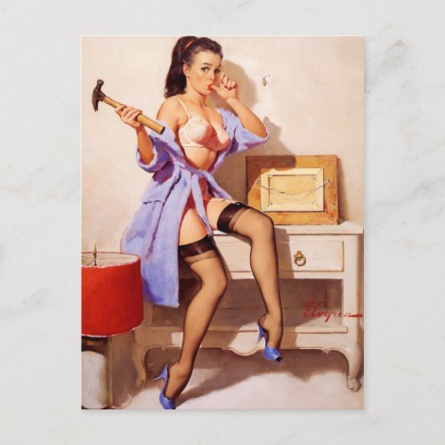 Vintage Gil Elvgren Hammer Classic Pinup Girl Postcard