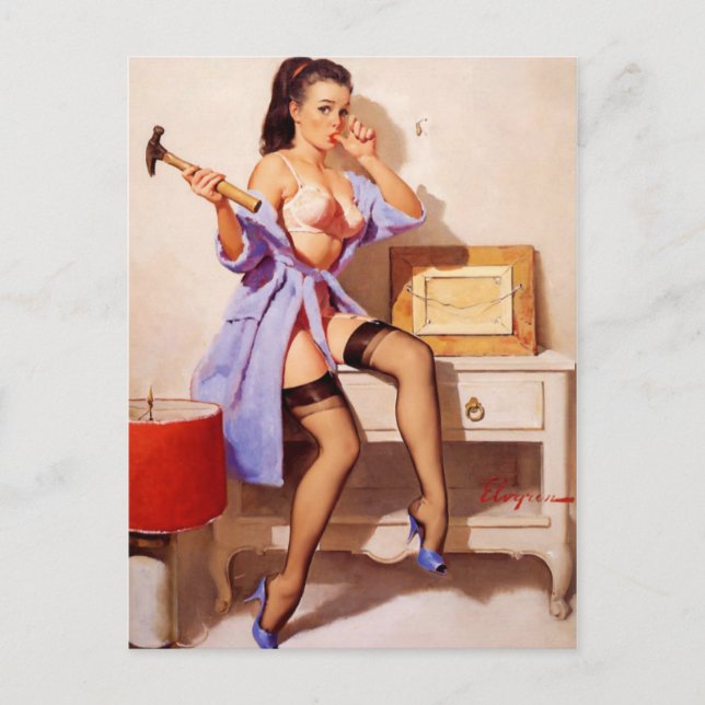 Vintage Gil Elvgren Hammer Classic Pinup Girl Postcard (Front)