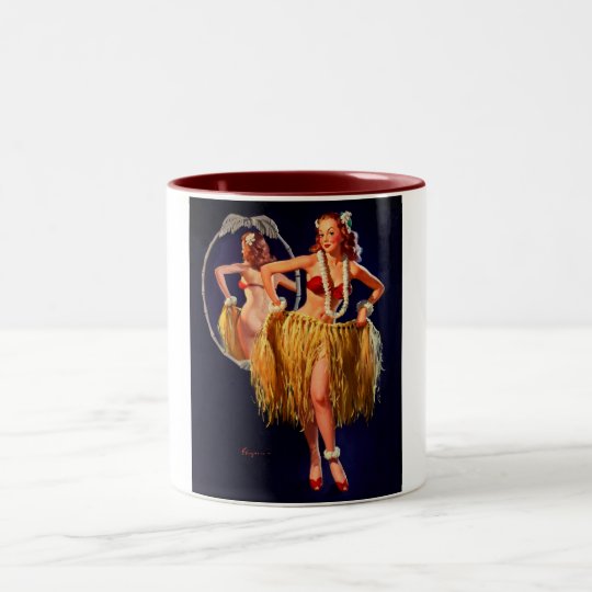 Vintage Gil Elvgren Hula Hawaiian Pin UP Girl Two-Tone Coffee Mug