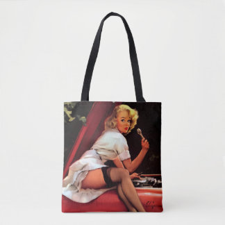 Vintage Gil Elvgren Retro Car Mechanic Pin Up Girl Tote Bag