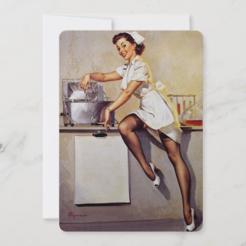 Vintage Gil Elvgren Retro Nurse Pin Up Girl Invitation