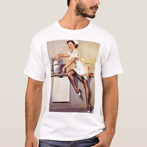 Vintage Gil Elvgren Retro Nurse Pin Up Girl T_Shirt