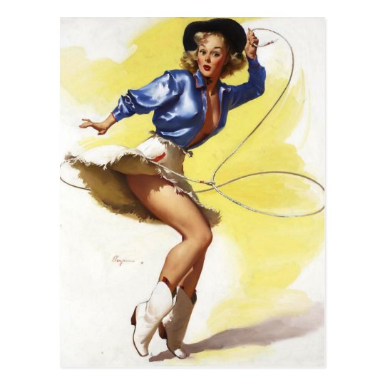 Vintage Gil Elvgren Western Cowgirl Pin Up Girl Postcard Zazzle