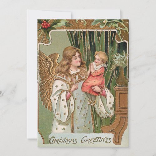 Vintage Gilded Angel and Child Holiday Card