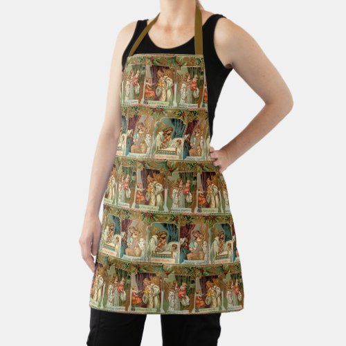 Vintage Gilded Angels Children and Greenery Apron