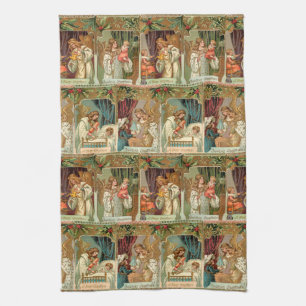 Vintage Gilded Angels, Children and Greenery Kitchen Towel