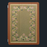 Vintage Gilt Floral Book Cover<br><div class="desc">Historic French decorative gilt and leather book cover ca. 1900 featuring circle of gilt violets,  leaves and flowers on green leather. Background color is editable. Photographic reproduction - leather texture is simulated.</div>