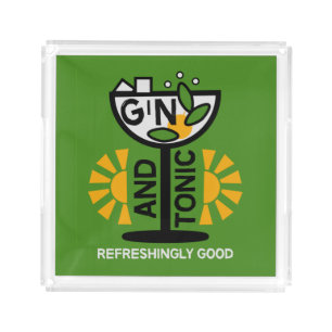 Vintage Gin And Tonic Art Acrylic Tray