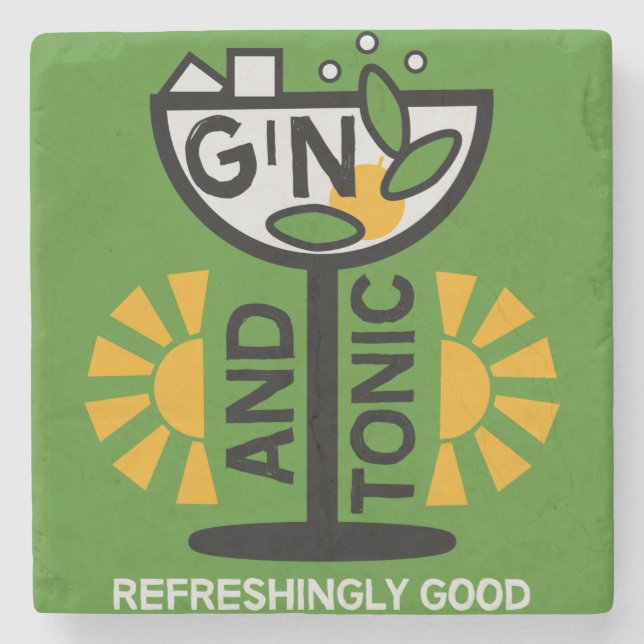 Vintage Gin And Tonic Art Stone Coaster (Front)
