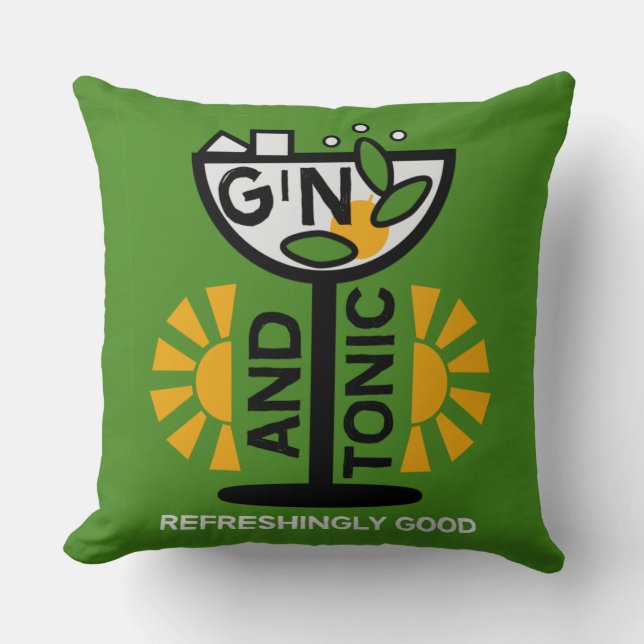Vintage Gin And Tonic Art Throw Pillow (Front)