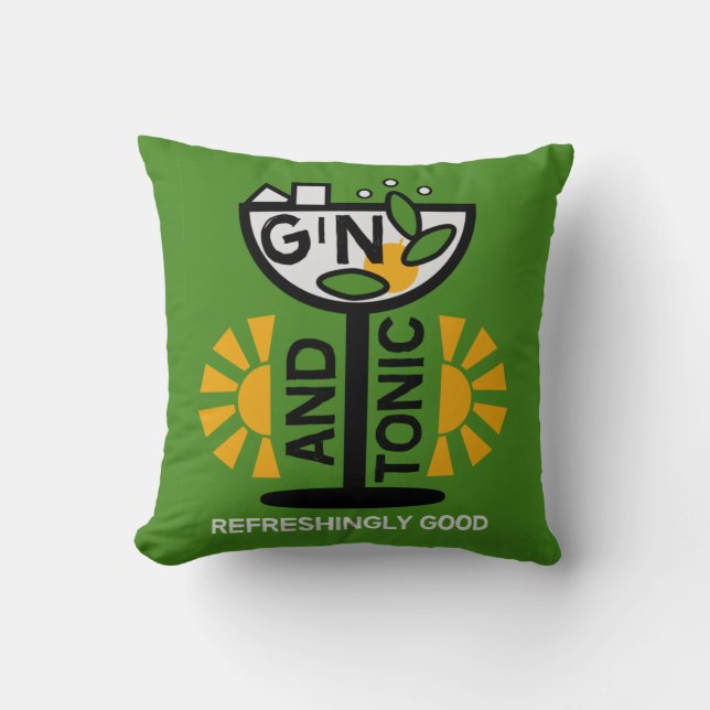 Vintage Gin And Tonic Art Throw Pillow (Front)