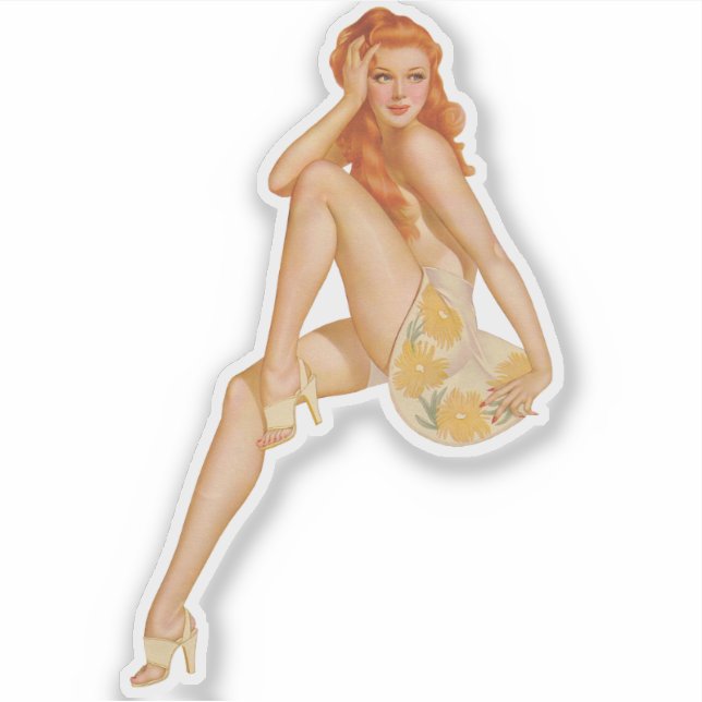 Vintage Ginger Pinup Sticker (Front)