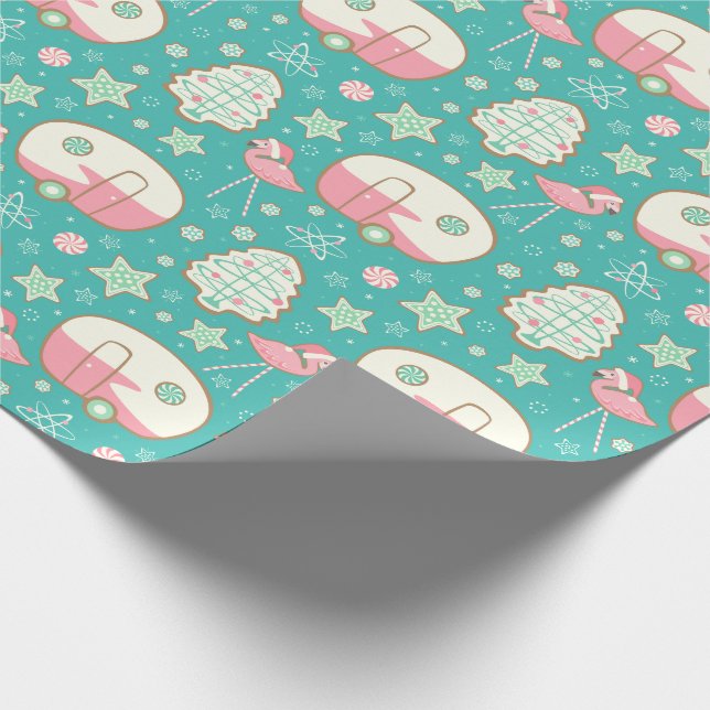 Vintage Gingerbread Campers & Pink Flamingos Wrapping Paper (Corner)