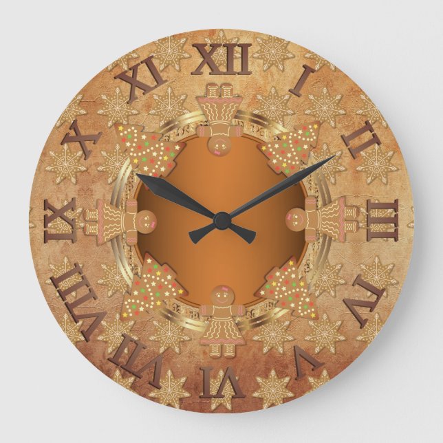 Vintage Gingerbread Christmas Large Clock (Front)