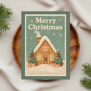 Vintage Gingerbread Cottage Christmas Holiday Card